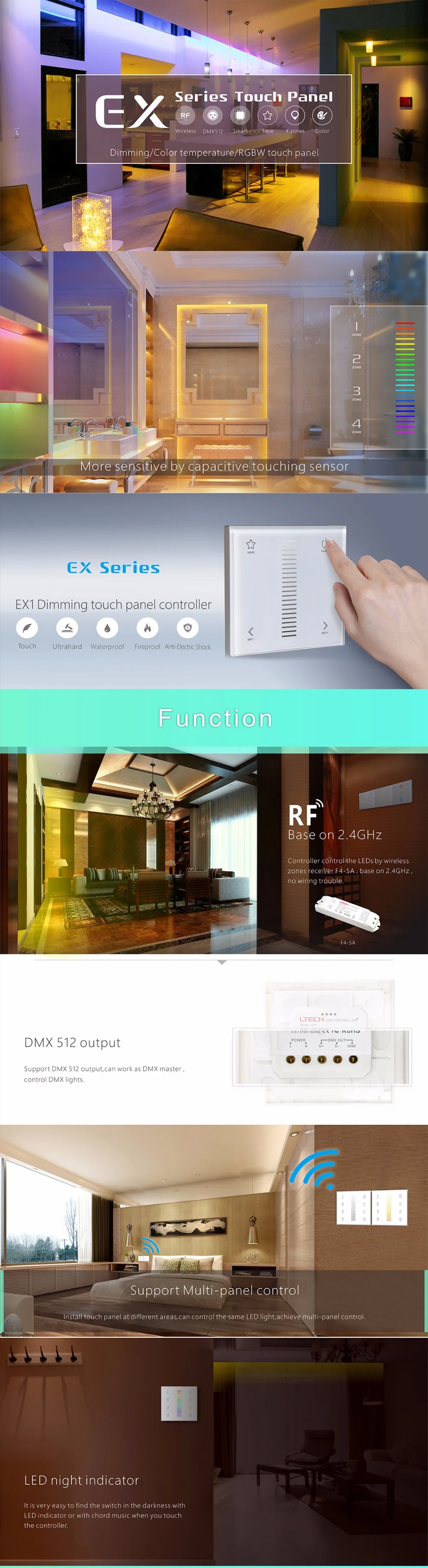 Новая сенсорная панель светодиодный контроллер полосы пропускания RGB 220V EX3S настенное крепление AC100~ 240V 2,4 GHz и DMX двойная светодиодная rgb-лента контроллер