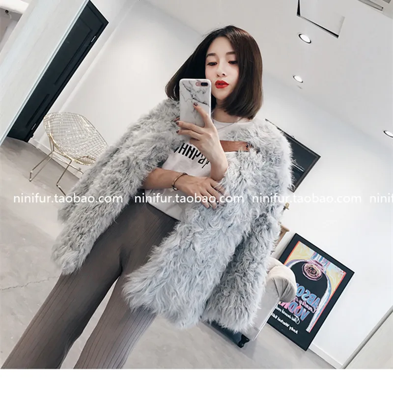 Женское пальто из овечьей шерсти Карачаево натурального меха ягненка теплая