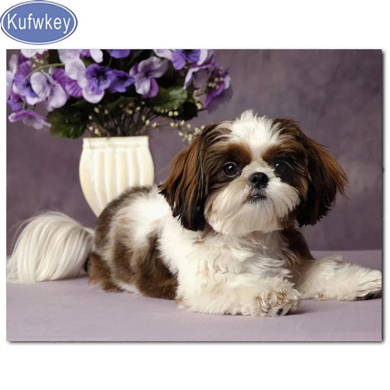 Алмазная живопись shih tzu мозаика с собакой полная вышивка животное милый узор