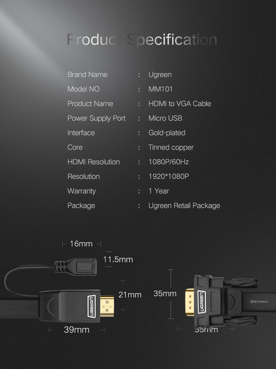 Ugreen 1080 P активность hdmi для VGA кабель адаптер цифро-аналоговый преобразователь звука кабель для Xbox360 PS3 ноутбуков телевидение окно, чтобы проектор
