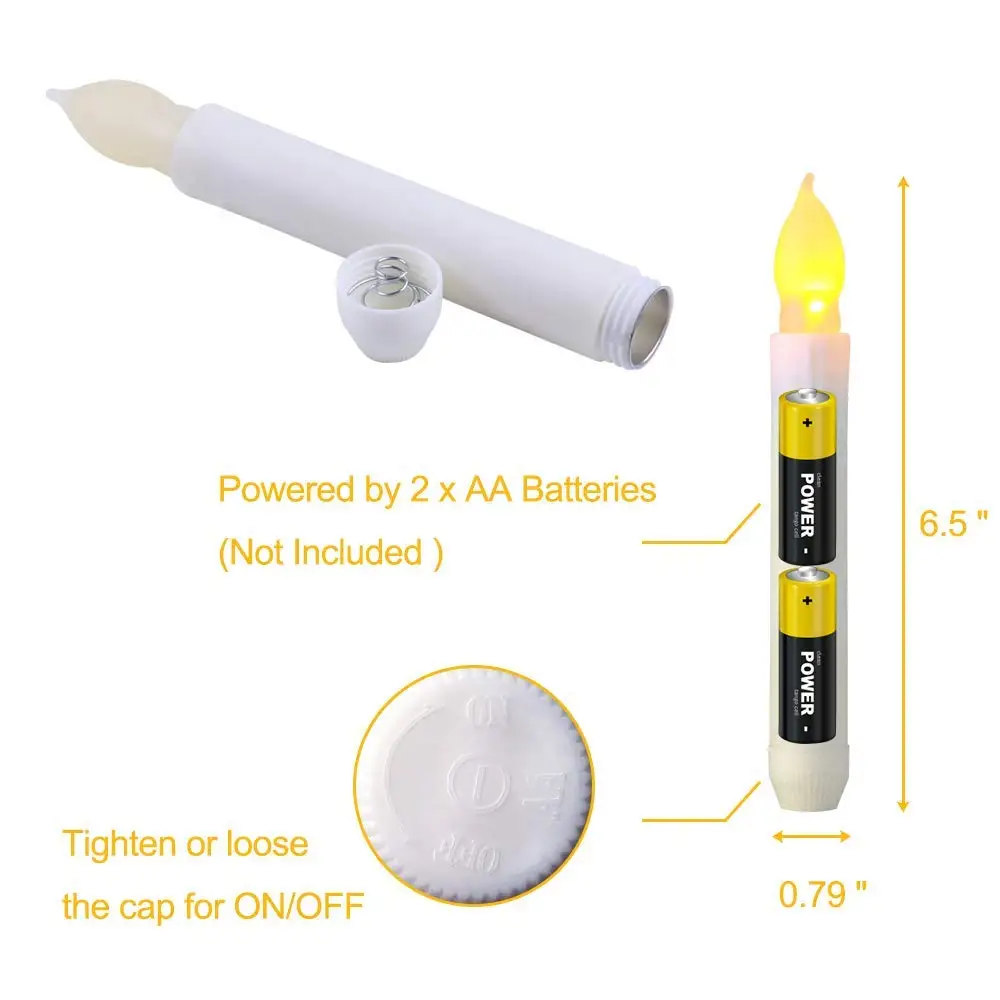 Pack of 2 Battery LED Taper Candle Lights, Flameless Tapered Candles for Party, Classroom, Wedding, Christmas