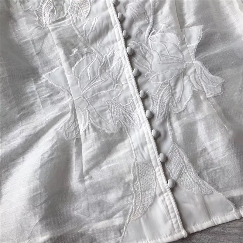 2019 Новое поступление белого цвета с длинным рукавом женская блузка вышивкой |