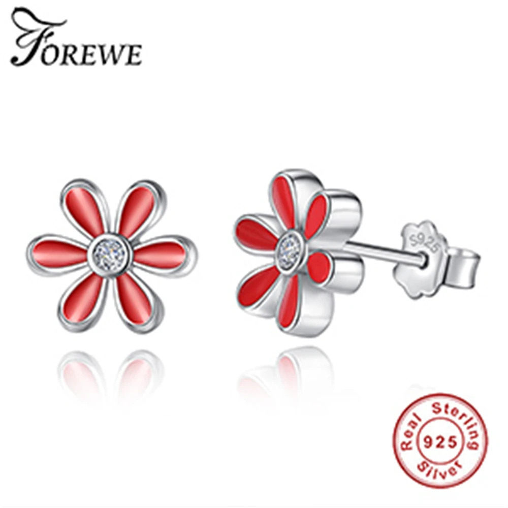 FOREWE 100% Серебро 925 пробы модные серьги гвоздики с ромашками для женщин ювелирные