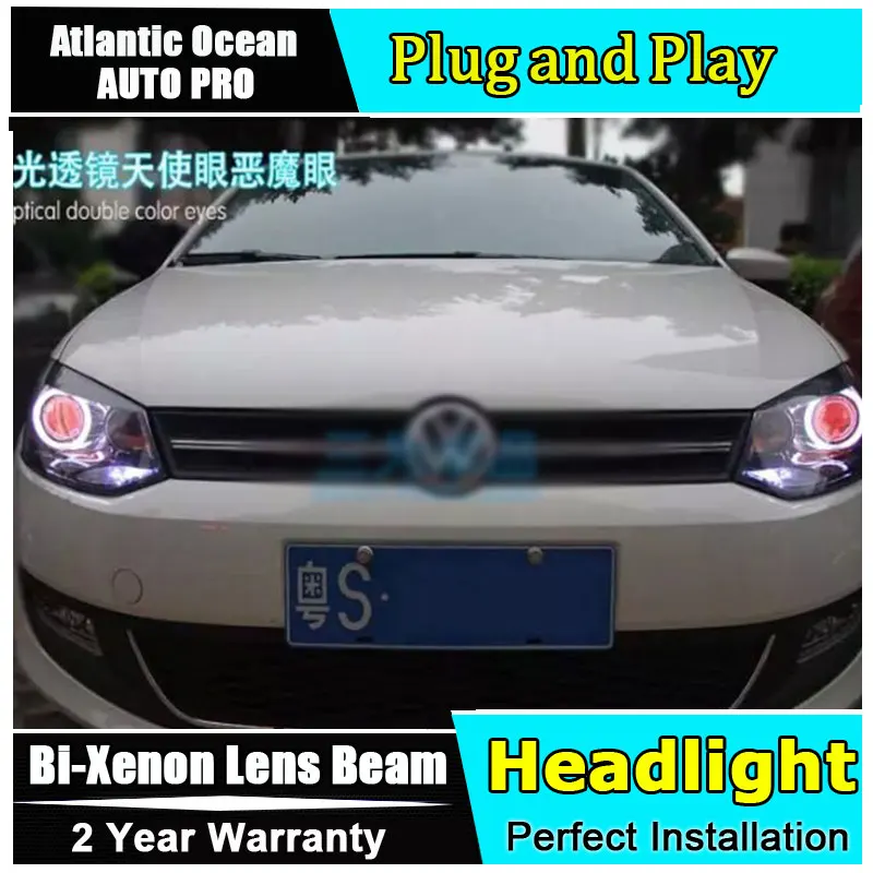 Фары для VW polo биксеноновые линзы стайлинга автомобиля Светодиодные ДХО с