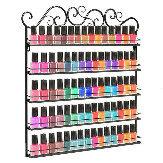 5 Layer Iron Nail Polish Shelf Black Nail Shop Exhibition Shelf Nail Polish Display Wall Rack Makeup Organizer - Цвет: 2