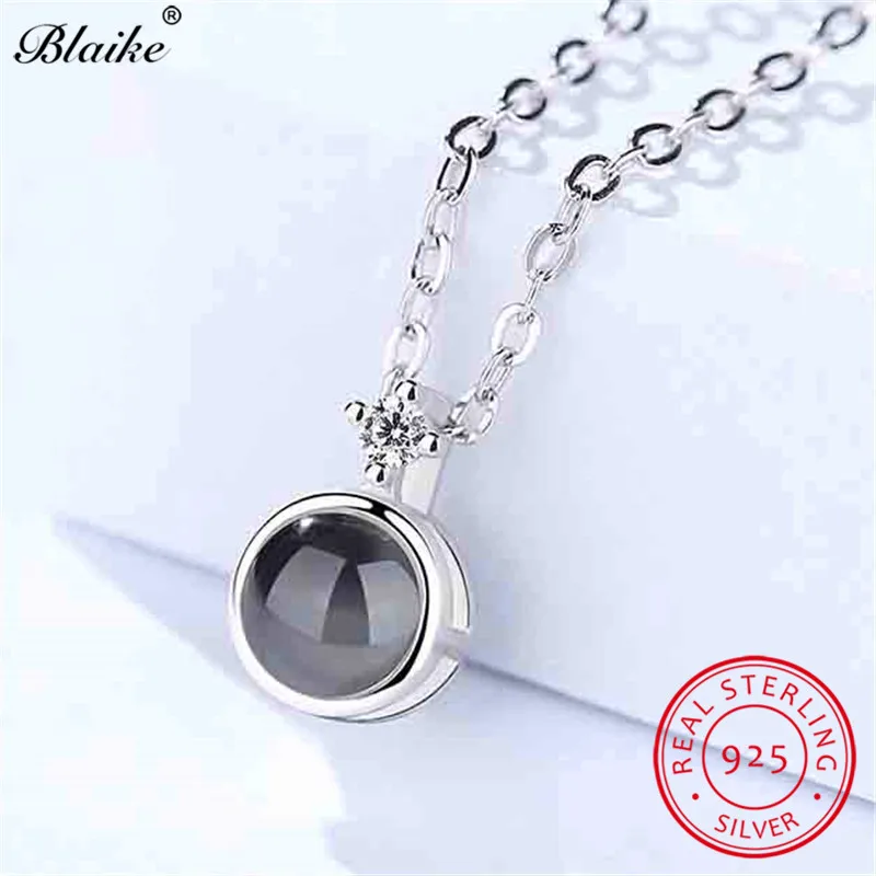 Blaike Настоящее серебро 925 пробы стеклянный кулон ожерелья для женщин круглый