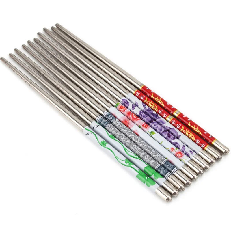 5 Pairs Stainless Steel Chinese Chopsticks Flower Print Non-slip Durable Dinner Tableware for Home Kitchen Restaurant Supplies | Дом и сад