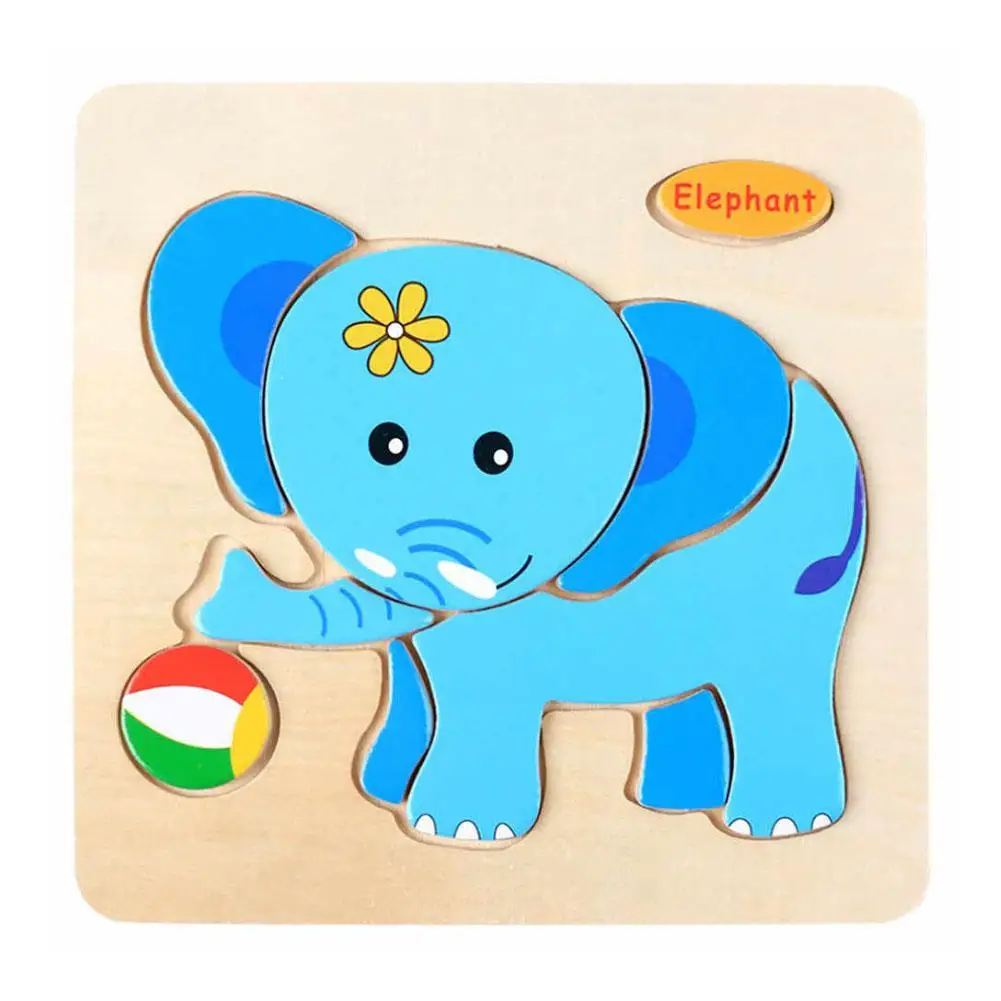 elephant 1 шт. детские игрушки Мультяшные 3D детские игрушки-головоломки животные деревянные головоломки детские развивающие игрушки для детей подарок - Цвет: elephant