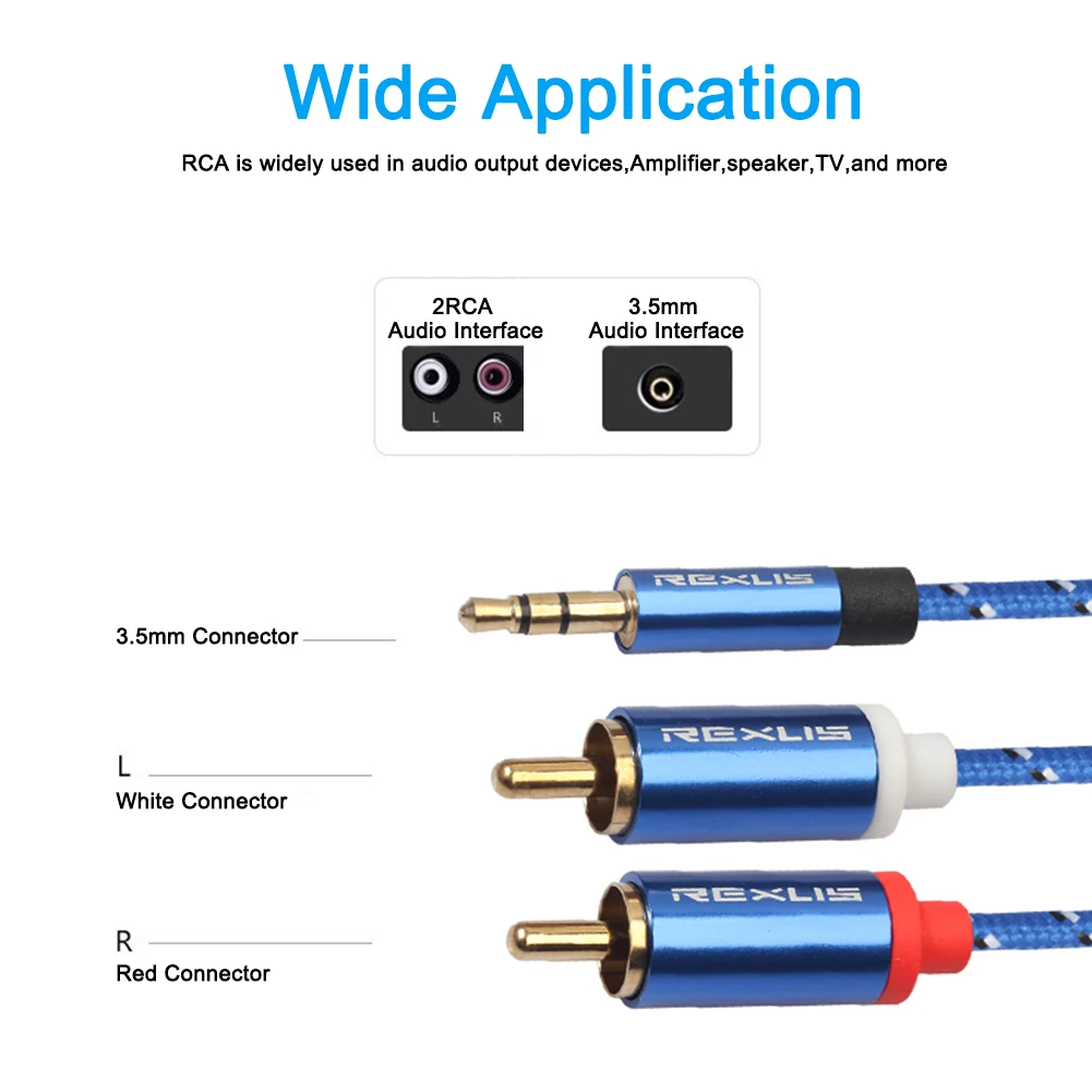 REXLIS RCA Cable 3.5mm Male To 2RCA Audio Stereo Y Splitter AUX For Tablet PC mobile phones | Электроника