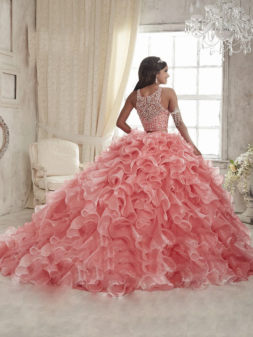 Иллюзия 2 шт. vestidos quinceanera Vestido de Debutante Para 15 anos Розовые Кристаллы бальные платья платье для 15