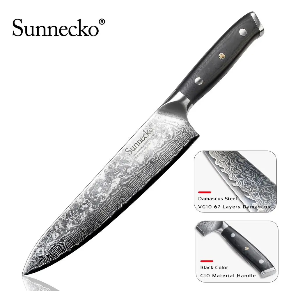 SUNNECKO 8 дюймов нож шеф повара Дамасская сталь японский VG10 лезвие кухонные ножи