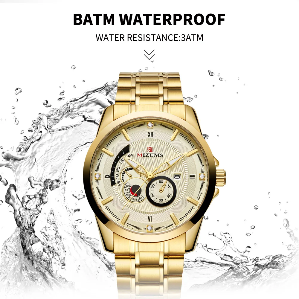 Мужские часы с бриллиантами кварцевые наручные из нержавеющей стали