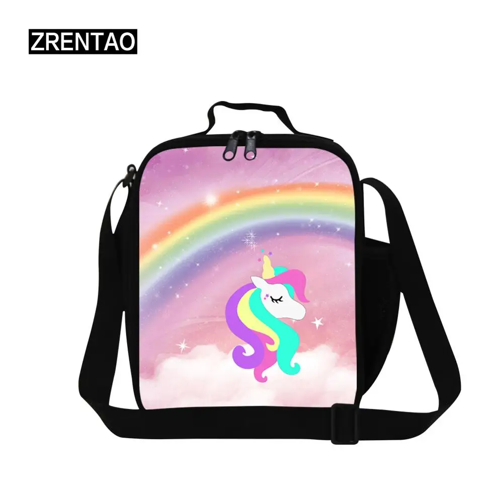 Lunch Cooler Bag 4 Радуга Единорог печать милый мультфильм детская сумка для обеда изолированный Bento коробка ланчбаг с плечевым ремнем держатель воды для малышей - Цвет: Lunch Cooler Bag 4