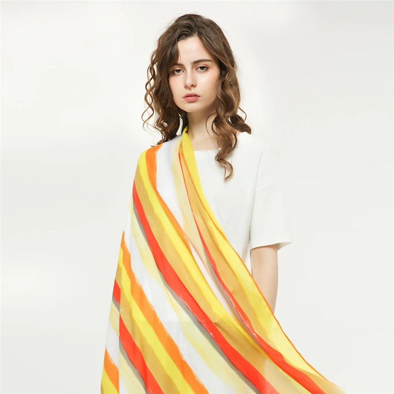 Женский полосатый шарф хлопковая шаль и накидка ручной работы радужная Пашмина