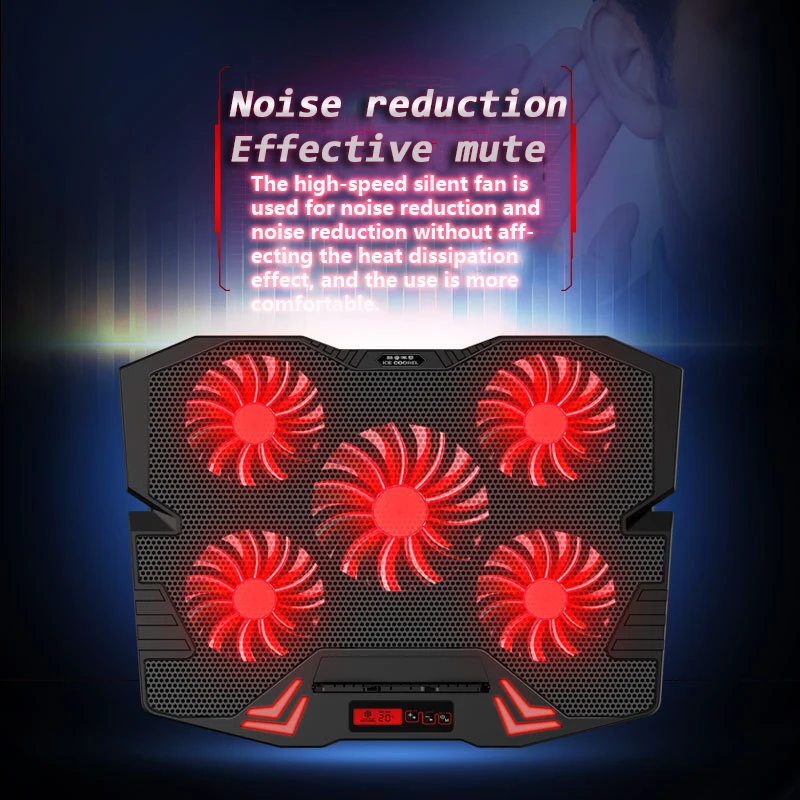 Охлаждающая подставка для ноутбука 5 регулируемых светодиодных вентиляторов