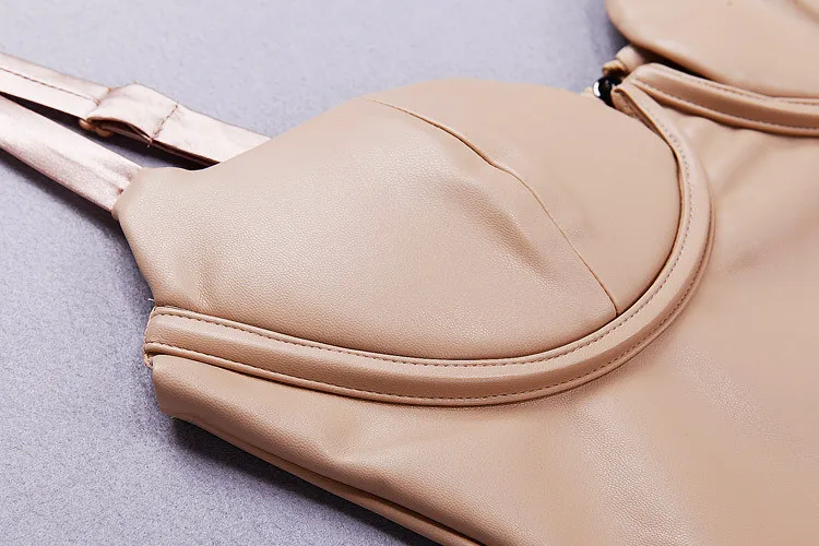 Бесплатная доставка новинка 2016 женское черное Бандажное платье из кожзаменителя