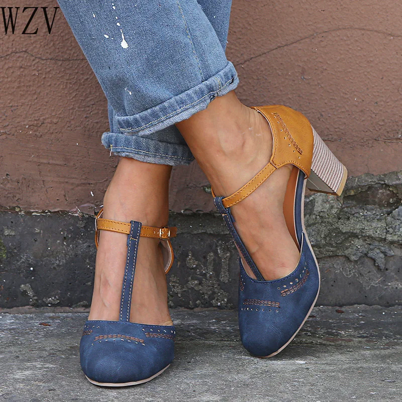 2019 New Summer Women Fashion High-heeled Sandals Rome Buckle Casual Chunky Heels b130 | Обувь