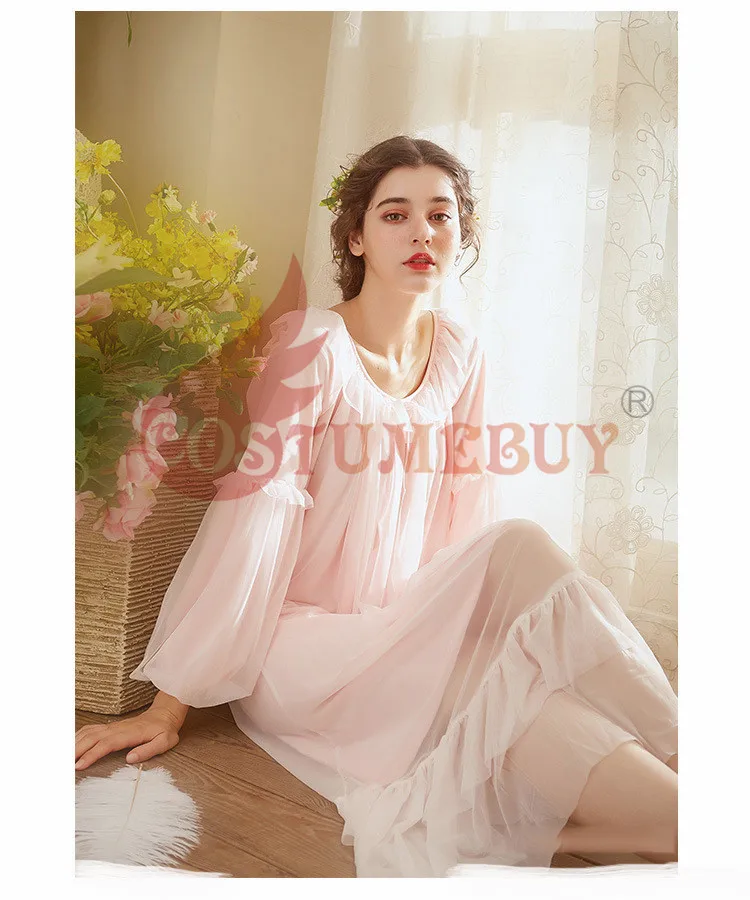 Costumebuy, женская пижама принцессы для костюмированной вечеринки в стиле ренессанса и средневековья, белое, розовое платье, винтажные домашние платья, ночная рубашка, одежда для сна