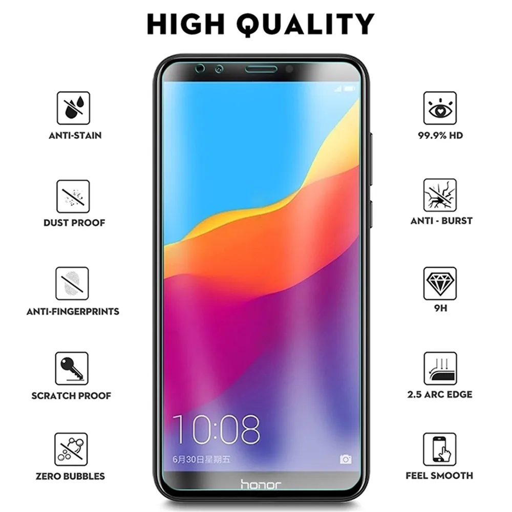 Закаленное Стекло чехол для huawei Honor 7A 7C Pro Y6 Y7 Y9 Y5 Prime 2018 Secren протектор 9 H защита на
