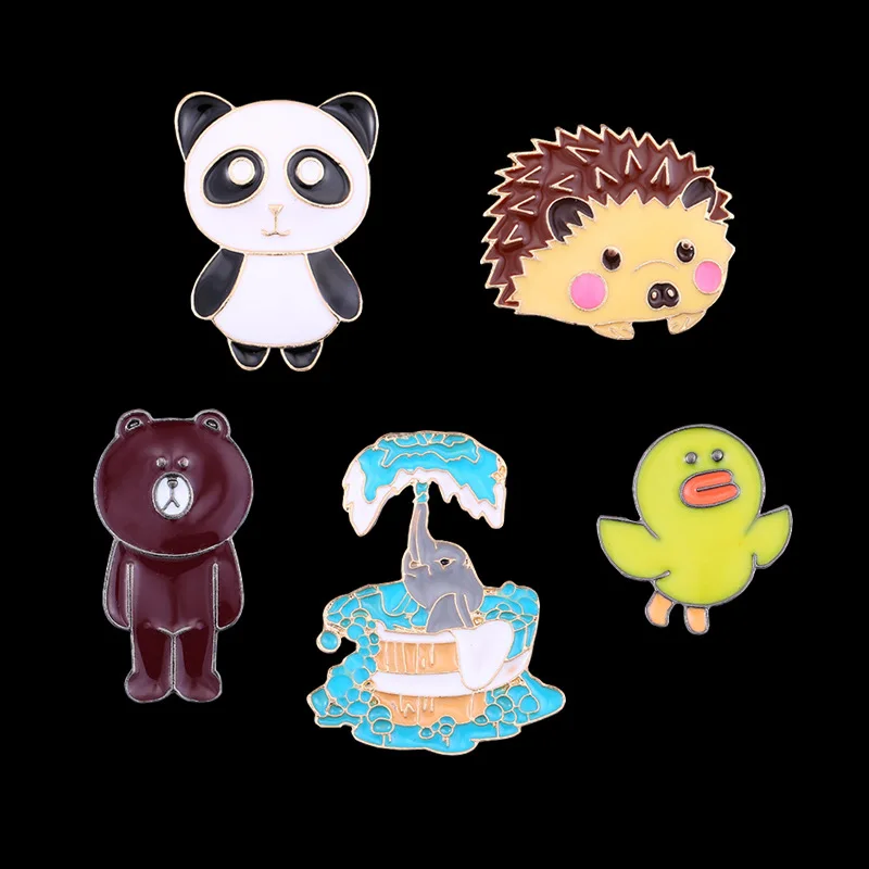 Милая панда Эмаль Булавка животное брошь коричневый медведь еж булавки и броши