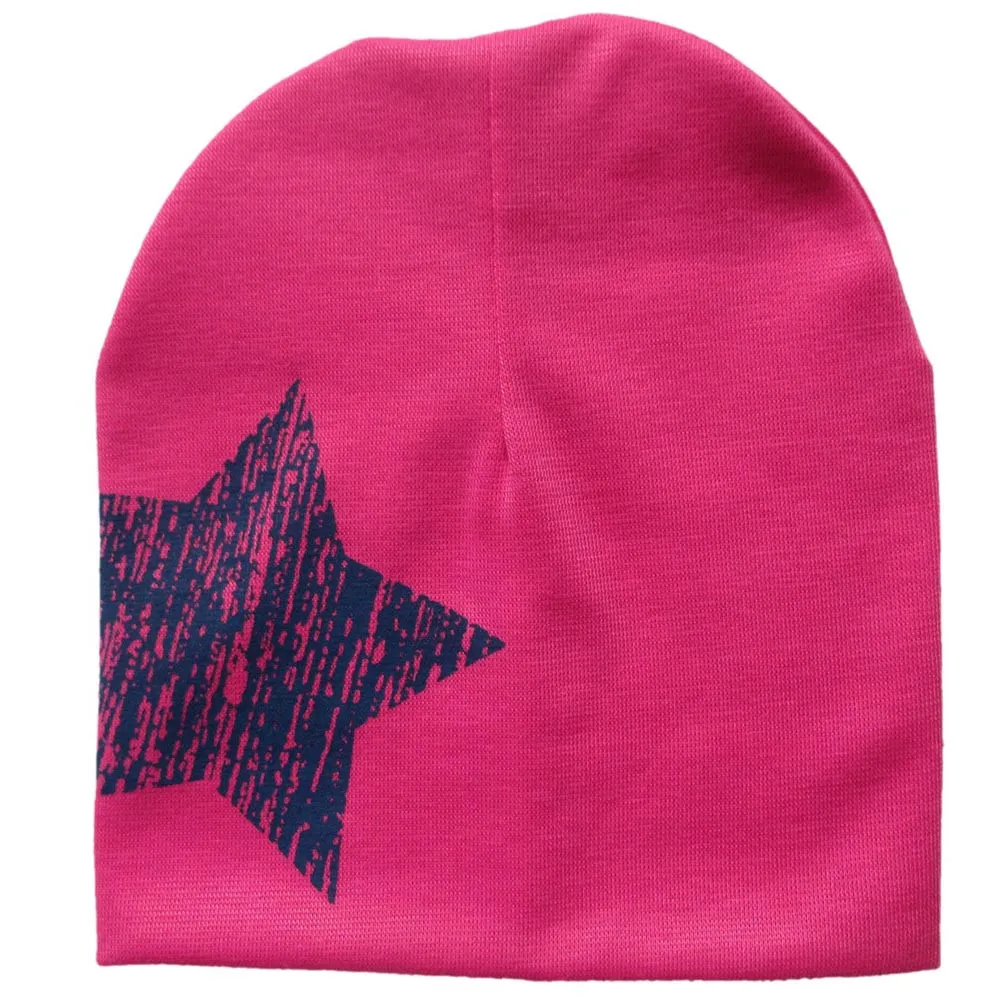 Hot Pink Детская шапочка со звездами для мальчиков и девочек, хлопковая вязаная шапка, детские зимние шапки, Детская вязаная теплая хлопковая Шапка-бини для малышей - Цвет: Hot Pink