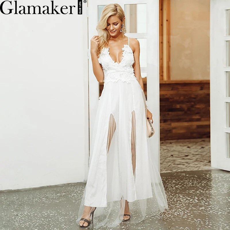 Женский прозрачный сетчатый сарафан Glamaker облегающий кружевной Сарафан Макси с v