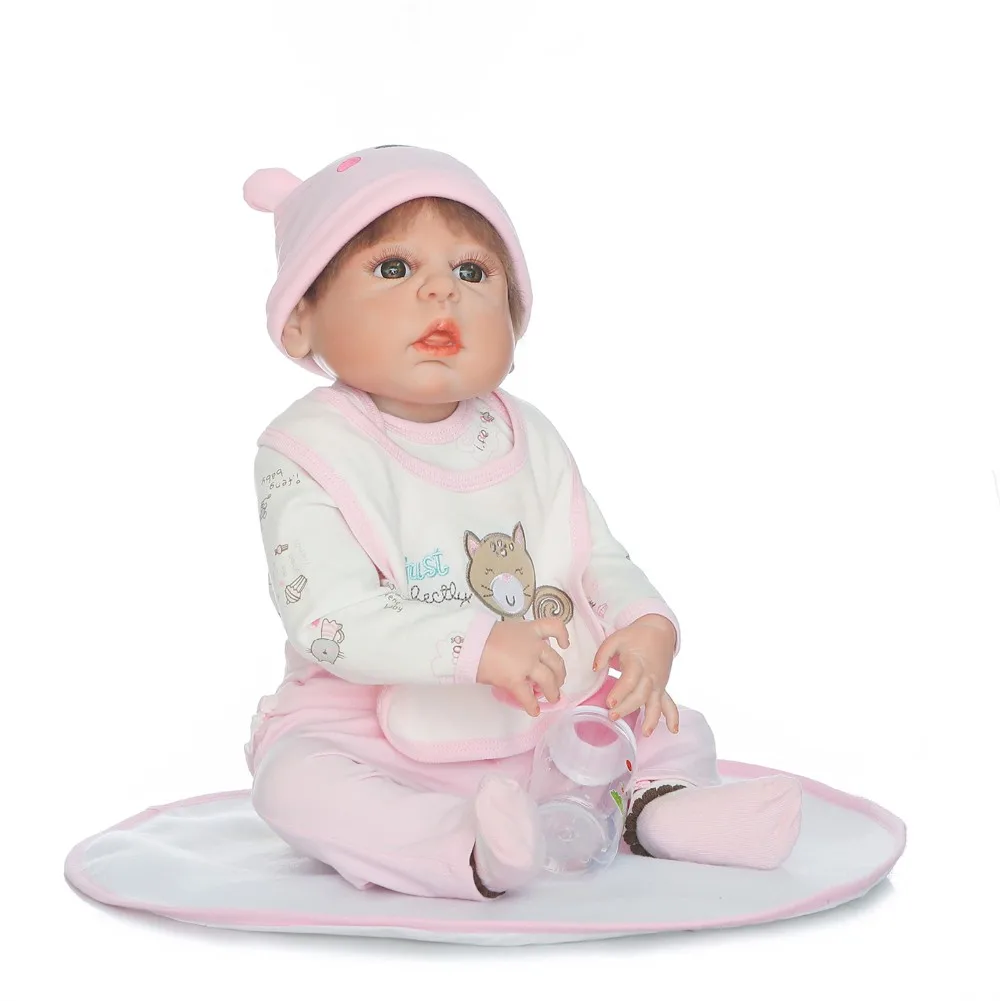23&quot57cm lovely reborn full silicone pink girl doll blue/brown eyes fashion super cool accompany toy kids birthday present | Игрушки и