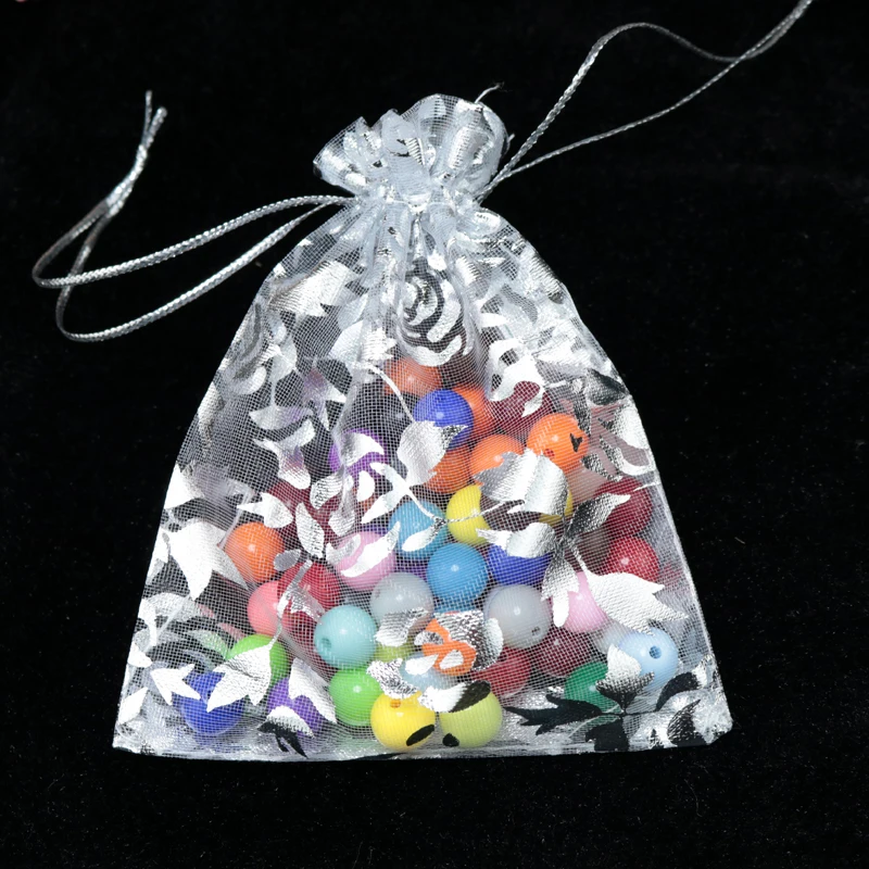 

200pcs/lot White Organza Bags 7x9cm Small Gift Bags Rose Design Wedding Jewelry Charms Gifts Packaging Bag Cute Organza Pouches