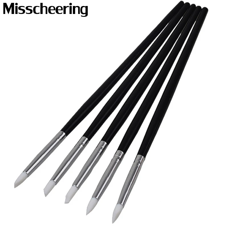5pcs/set Professional Black Nail Art Pen Brushes Soft Silicone Carving Sculpture Embossing UV Gel Building DIY Manicure Tools | Красота и