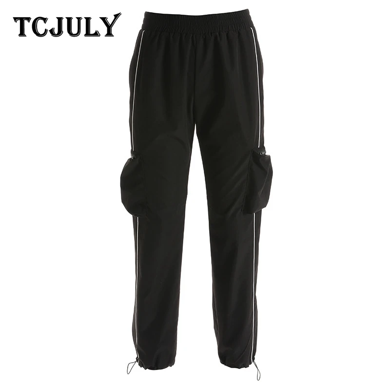 TCJULY/демисезонные уличные шаровары с высокой талией и боковыми полосками