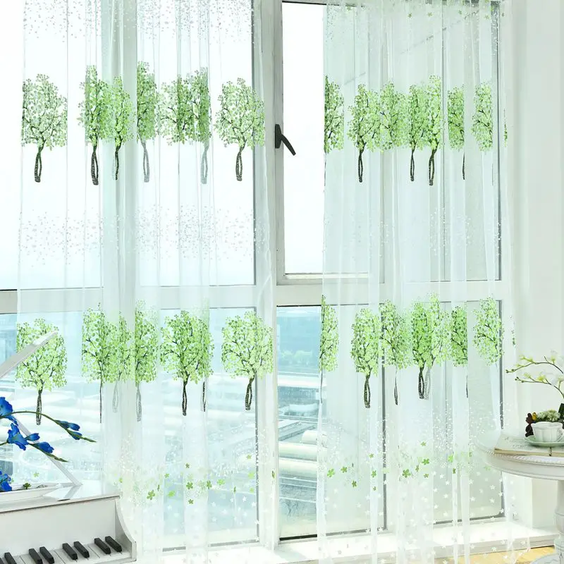 Зеленый Новое поступление, пасторальный Модный цветочный принт, 5 цветов, для кухни, гостиной, кабинета, французское окно, цветок, тюль, занавеска - Цвет: Зеленый