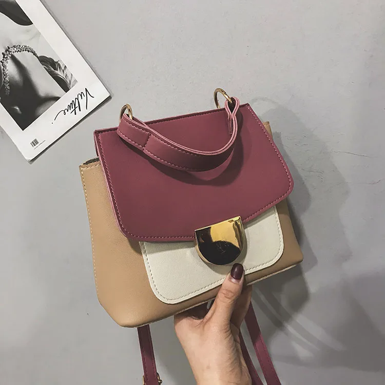 Осень Новая Корейская зима ulzzang мода замок хит цвет ручная сумка через плечо Простые повседневные женские шикарные маленькие квадратные сумки - Цвет: pink