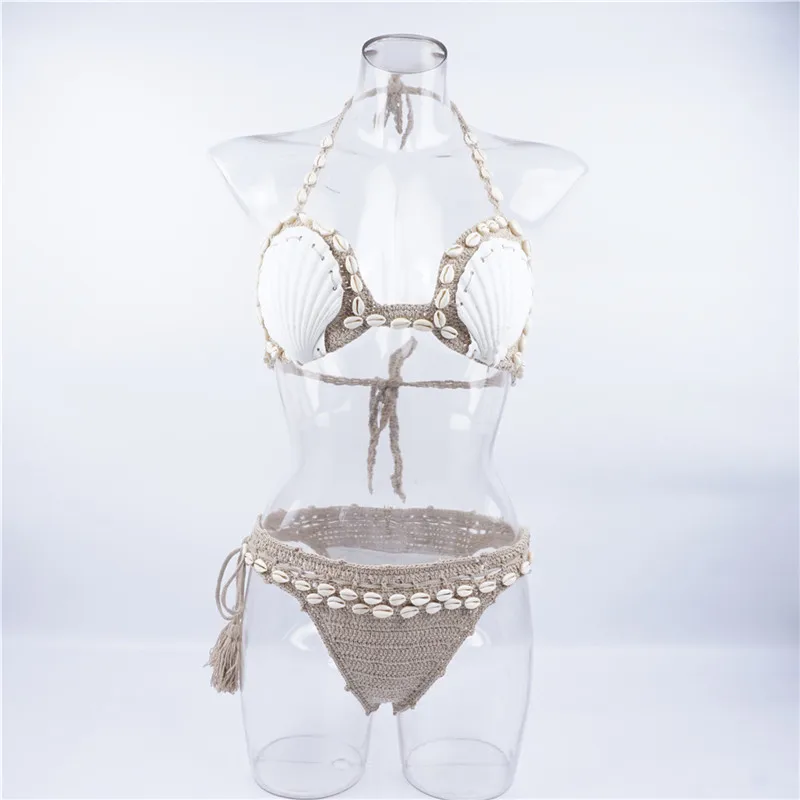 Swimwear 1 Оболочки ручной работы вязаное Бикини Набор Купальники бюстгальтер купальник ручной работы бикини-ракушка Русалка и Низ Купальники для женщин пуш-ап - Цвет: Swimwear 1
