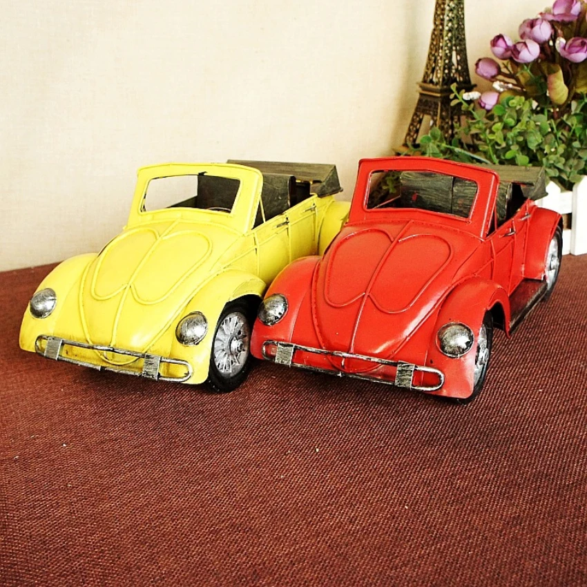 

1pc Fashion Iron Crafts Retro Model Car Vintage Yellow/Red Beetle Car Model Novelty Home/Pub/Shop Decoration Boys gift