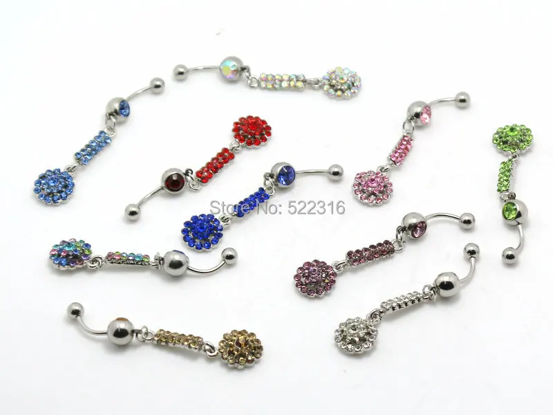 10 шт./лот смешанные цвета украшения для пирсинга пупка с цветком Висячие присинг