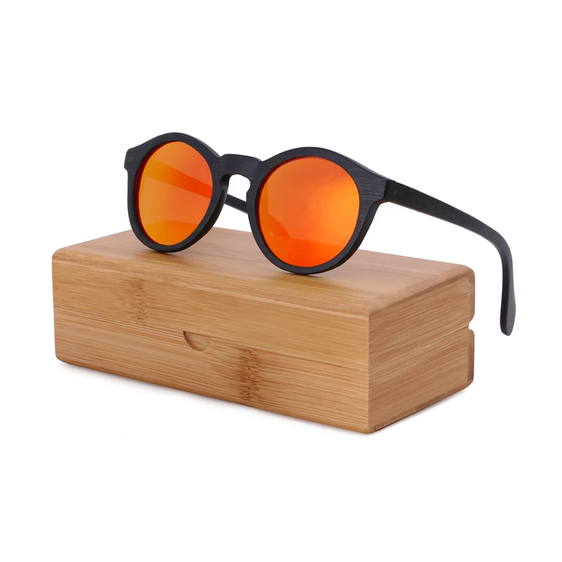 red lens with case BerWer, Модные поляризованные солнцезащитные очки для женщин, бамбуковые деревянные солнцезащитные очки, мужские солнцезащитные очки - Цвет линз: red lens with case