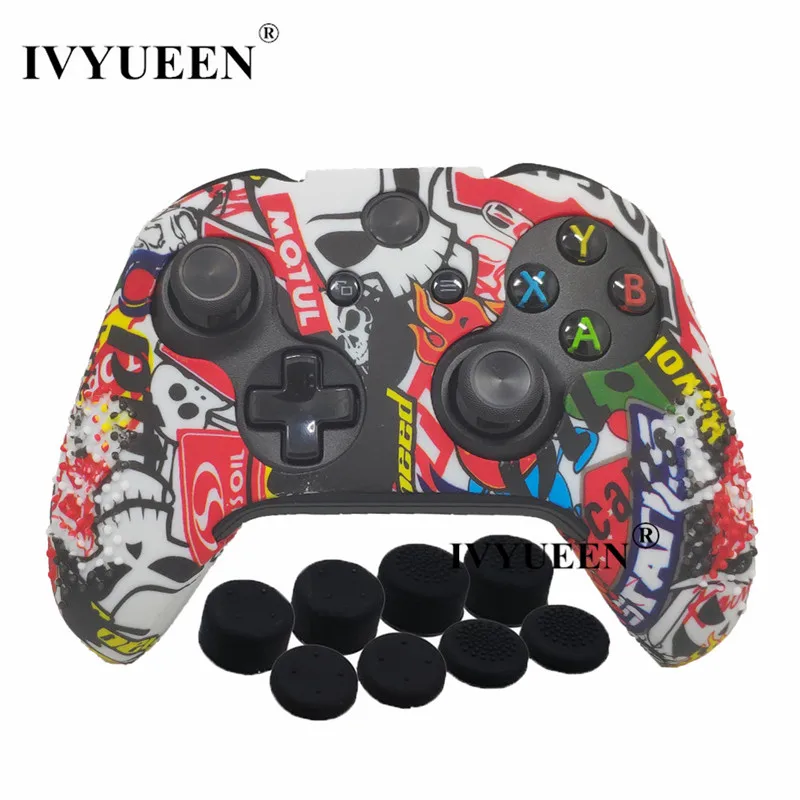 Sticker Bomb IVYUEEN 15 цветов силиконовый чехол для microsoft Xbox One X S тонкий контроллер защитный чехол с аналоговой палкой для большого пальца - Цвет: Sticker Bomb
