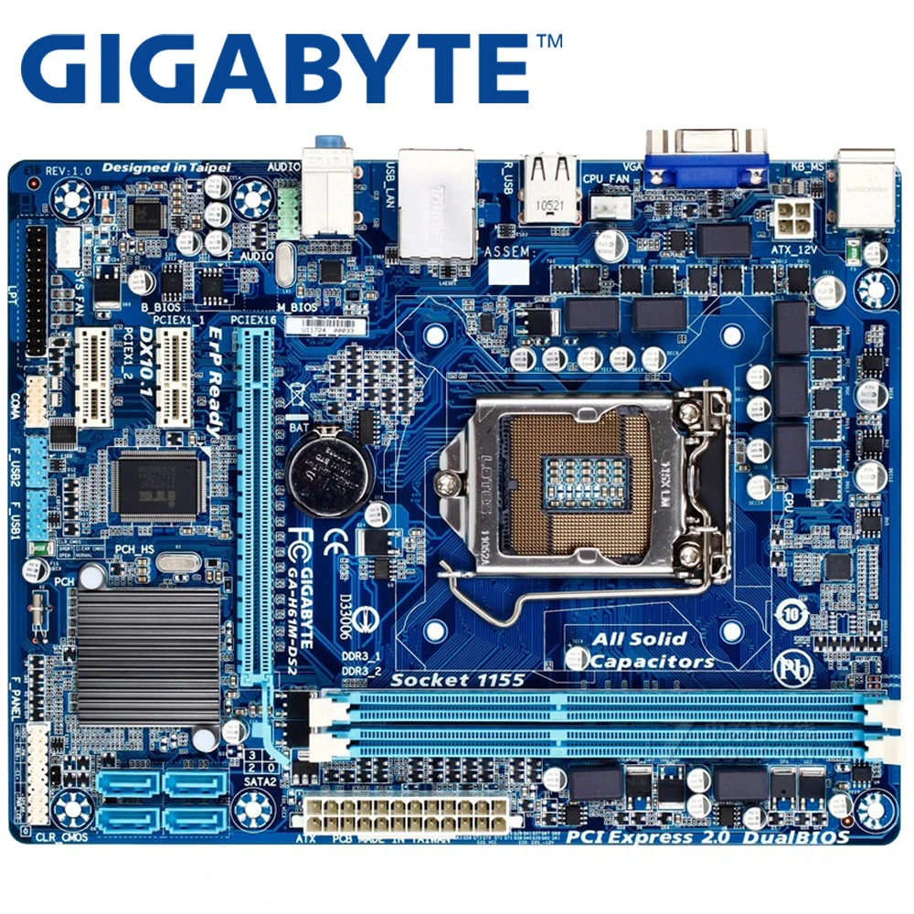 GIGABYTE GA-H61M-DS2 Desktop Motherboard H61 Socket LGA 1155 i3 i5 i7 DDR3 16G uATX UEFI BIOS Original H61M-DS2 Used Mainboard