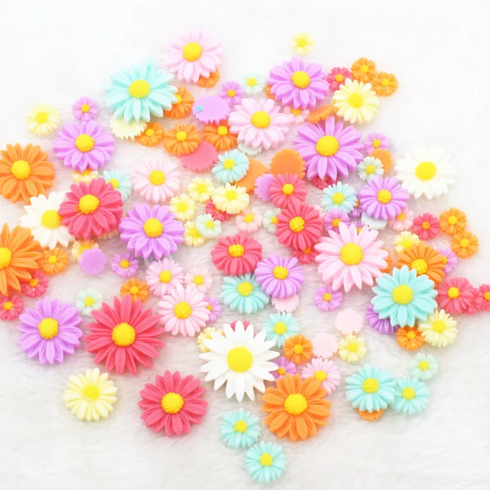 100 шт./лот Подсолнух с плоской задней стороной из смолы смешанные цвета размеры DIY