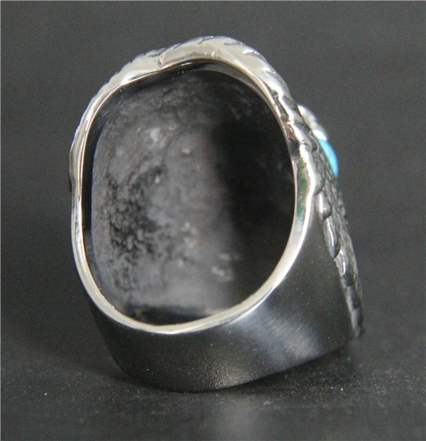 Модное байкерское кольцо Орел 2017 бирюзовое мужское модное из нержавеющей стали