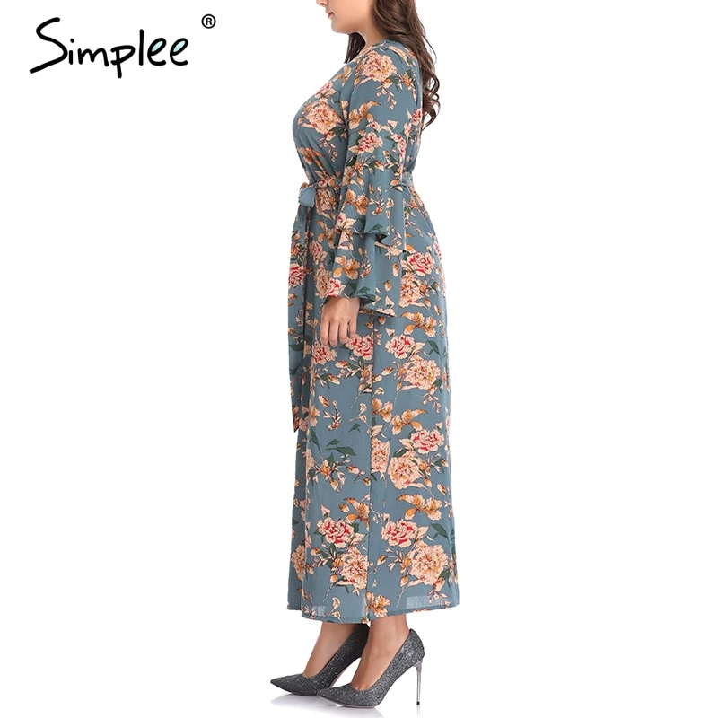 Летнее женское шифоновое длинное платье Simplee с цветочным принтом свободное макси