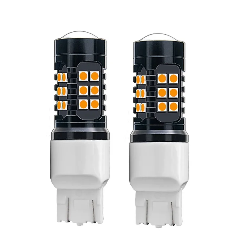 2 шт. T20 7443 W21/5 Вт 1200LM 27 SMD 3030 светодиодный автомобиль Желтый янтарь поворотники 21/ 5