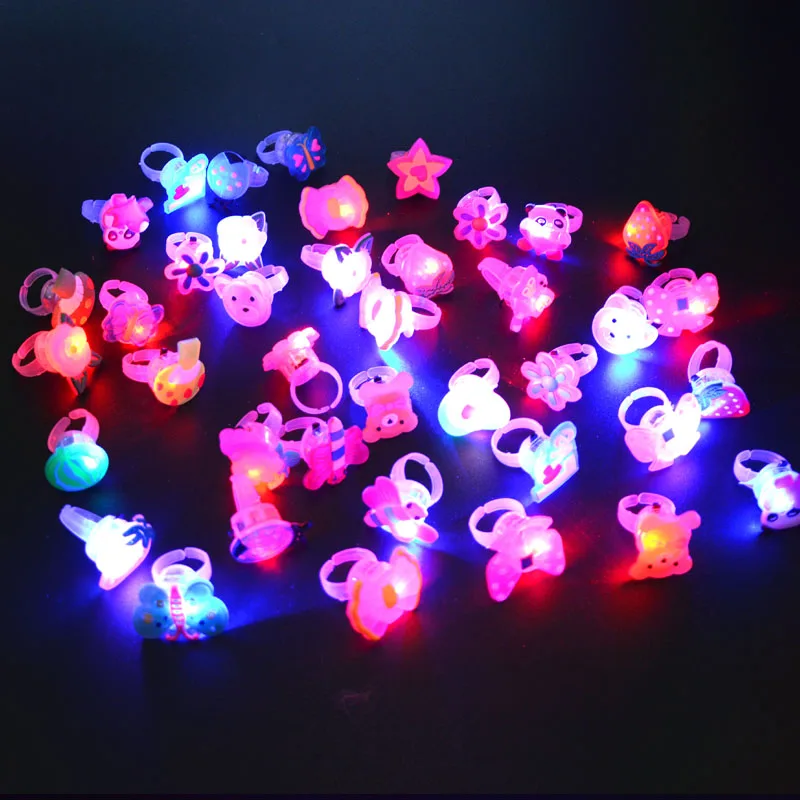 30PC Cartoon LED Flashing Light Up Glowing Finger Ring Toys Party Favor Gifts for Children home decor birthday|Сверкающие товары