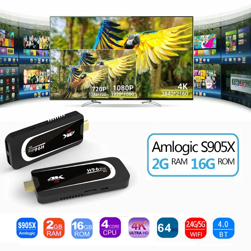 H96 Pro 4K tv Stick Android 7,1 OS Amlogic S905X четырехъядерный 2G 16G Мини-ПК 2,4G 5G Wifi BT4.0 1080P HD Miracast tv dongle H96Pro