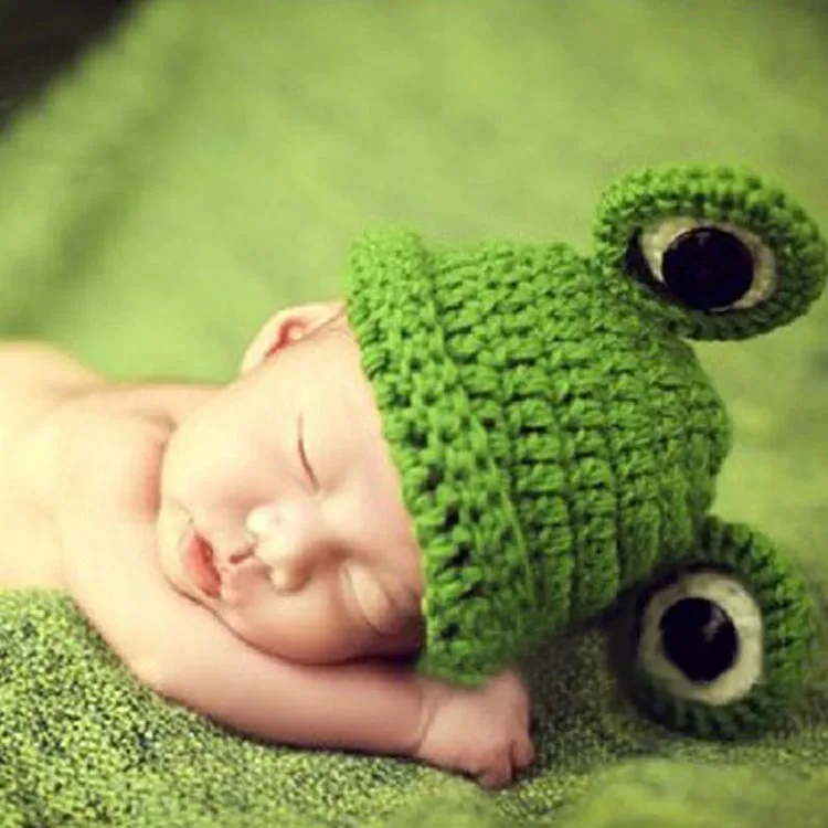 BomHCS Fashion Baby Newborn Handmade Crochet Knitted Cap Frog Hat
