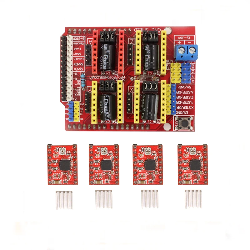 Плата Расширительная для ЧПУ Arduino V3.0 гравер + 4 драйвера шагового двигателя A4988 с