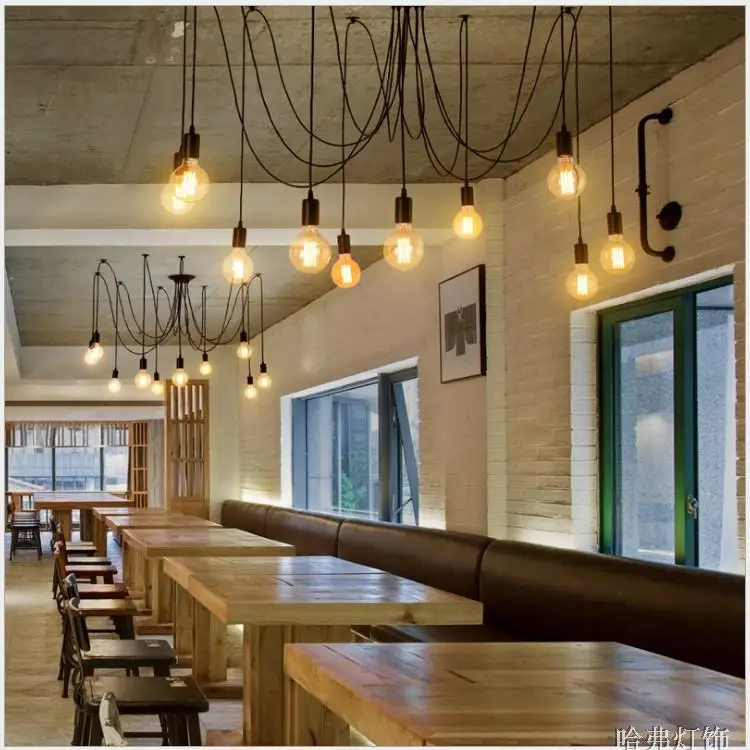 Loft LED Creative Spider Lights Chandelier for Bar coffee shop Simple fish wire iron droplight Experimental bottle Lighting |