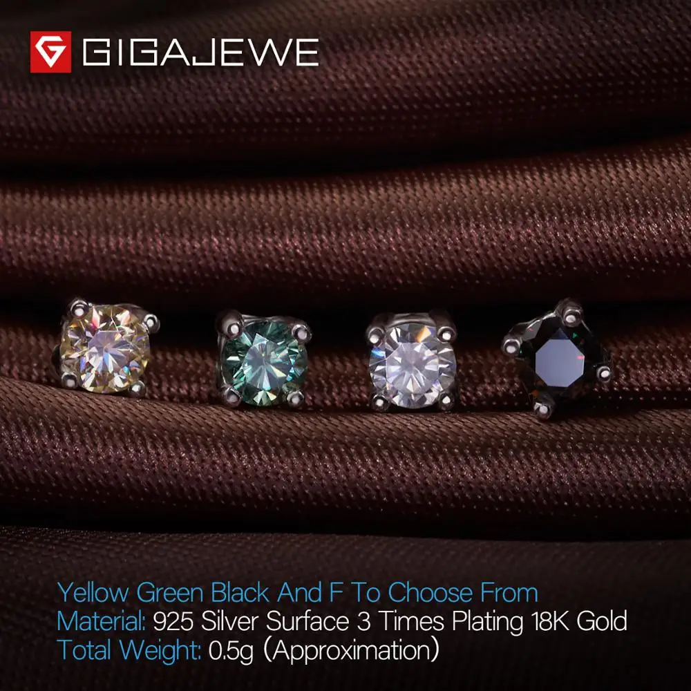 GIGAJEWE EF круглая огранка всего 0.2ct алмаз тест прошел Муассанит 18 к позолоченные 925 серебряные серьги ювелирные изделия подарок девушке