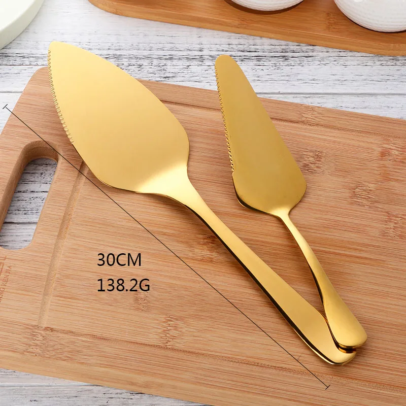 Gold 2pcs Горячая Роза нож для пиццы Лопаточки пирог лопатой Ножи 304 Нержавеющая сталь Для Выпечки Пиццы Инструмент Западного Ножи Turner разделить 11.81 ''и 8.66'' - Цвет: Gold 2pcs