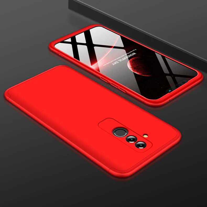 3-в-1 Пластик 360 закаленное Стекло+ чехол на for Huawei Mate 20 Pro Mate 20 Lite P30 Lite анти-шок PC матовый чехол на для хуавей мате 20 про мате 20 лайт p30 лайт защитное стекло на чехол for huawei p smart Z - Цвет: Red Case